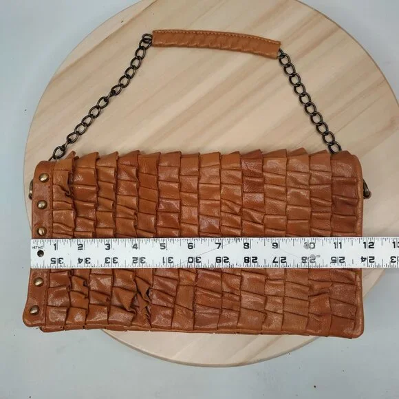 Akira Black Label Tan Leather Ruffled Clutch Purse w/Strap Small - Picture 13 of 13